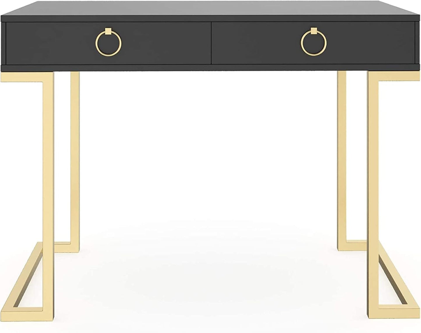 Nathan James Daisy Vanity Dressing Table or Makeup Desk with 4-Drawers and Brass Accent Knobs, White Wood