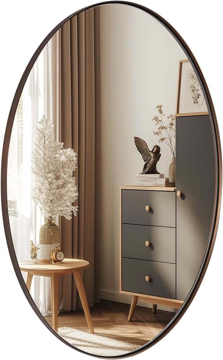 ANDY STAR Gold Oval Mirrors for Bathroom, 22x30 Inch Brushed Gold Stainless Steel Metal Framed Oval Wall Mirror, Modern Vanity Mirror Wall Mount Horizontal or Vertical