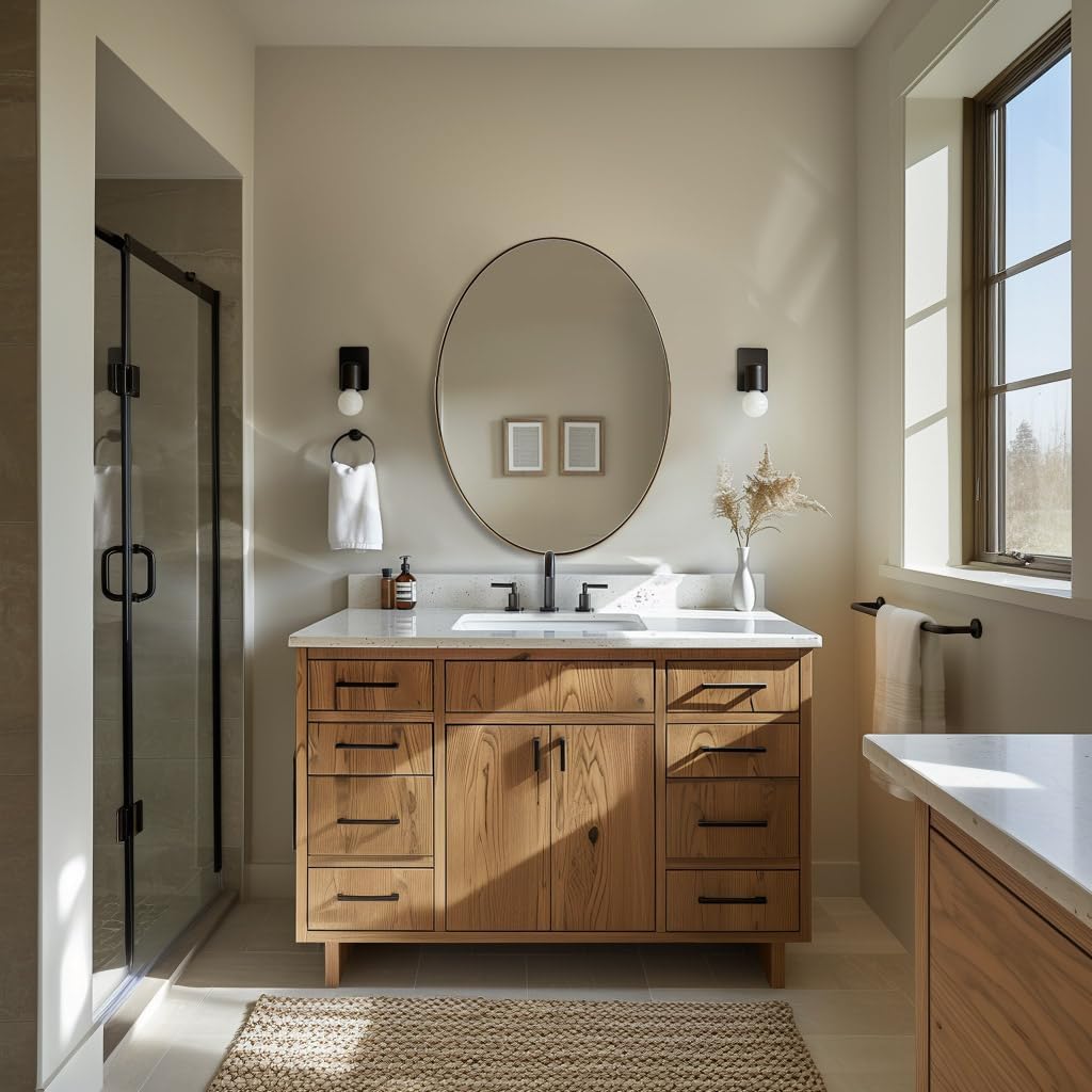 ANDY STAR Gold Oval Mirrors for Bathroom, 22x30 Inch Brushed Gold Stainless Steel Metal Framed Oval Wall Mirror, Modern Vanity Mirror Wall Mount Horizontal or Vertical