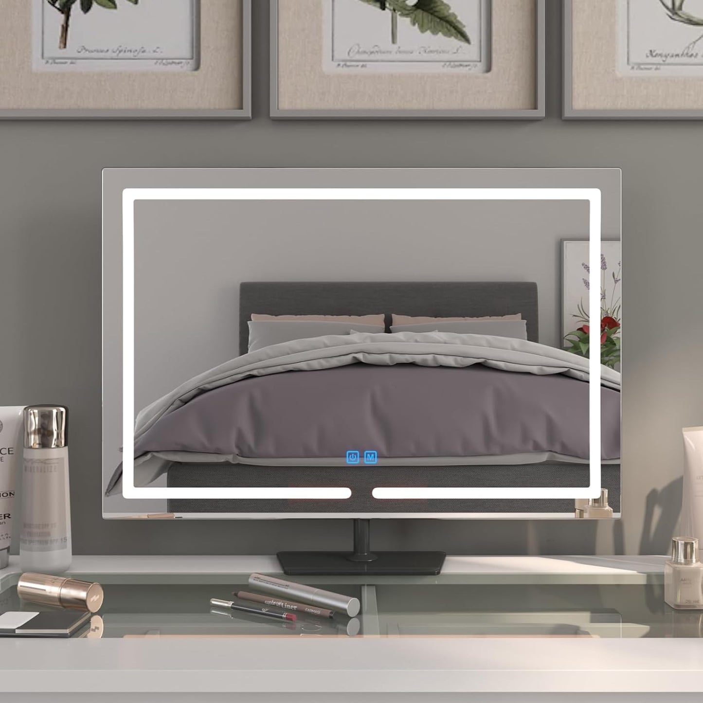 Vanity Mirror with Lights with 360° Rotation, LED Makeup Mirror with 5X Magnification, Lighted Makeup Mirror Adjustable Height, Angle and Light, Smart Touch Control Dark Gray