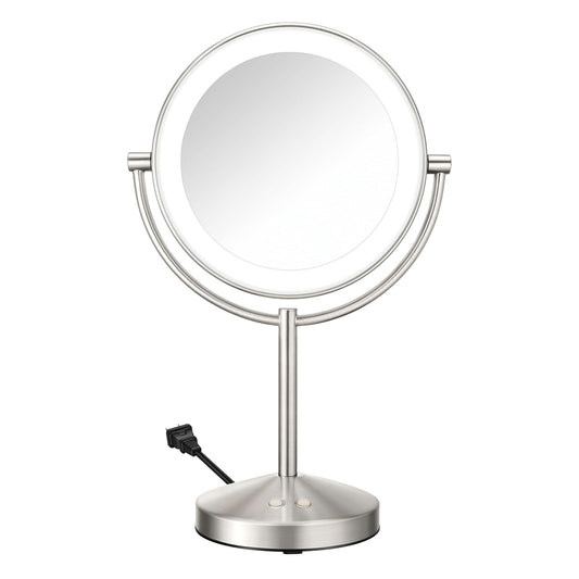 Conair Lighted Makeup Mirror, Double-Sided LED Vanity Mirror with 1X/10X Magnification, 3 Light Settings, 3 Modes, 360° Rotation, Satin Nickel Finish