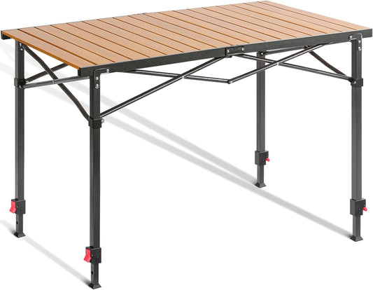 Portable Outdoor Adjustable Height Camping Table, Large for 2-6 Person, Foldable Roll-up Aluminum Camp Table with Carry Bag for Picnic, Camp, Sturdy, Stable, Loads 220 Lbs