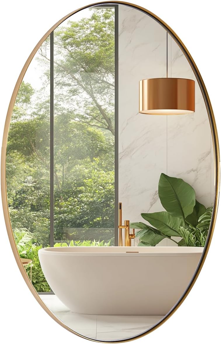 ANDY STAR Gold Oval Mirrors for Bathroom, 22x30 Inch Brushed Gold Stainless Steel Metal Framed Oval Wall Mirror, Modern Vanity Mirror Wall Mount Horizontal or Vertical