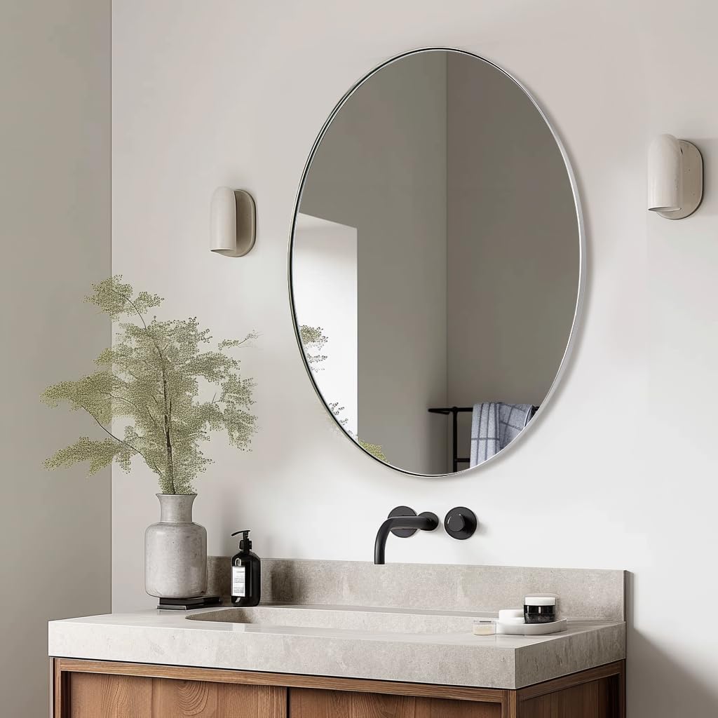 ANDY STAR Gold Oval Mirrors for Bathroom, 22x30 Inch Brushed Gold Stainless Steel Metal Framed Oval Wall Mirror, Modern Vanity Mirror Wall Mount Horizontal or Vertical