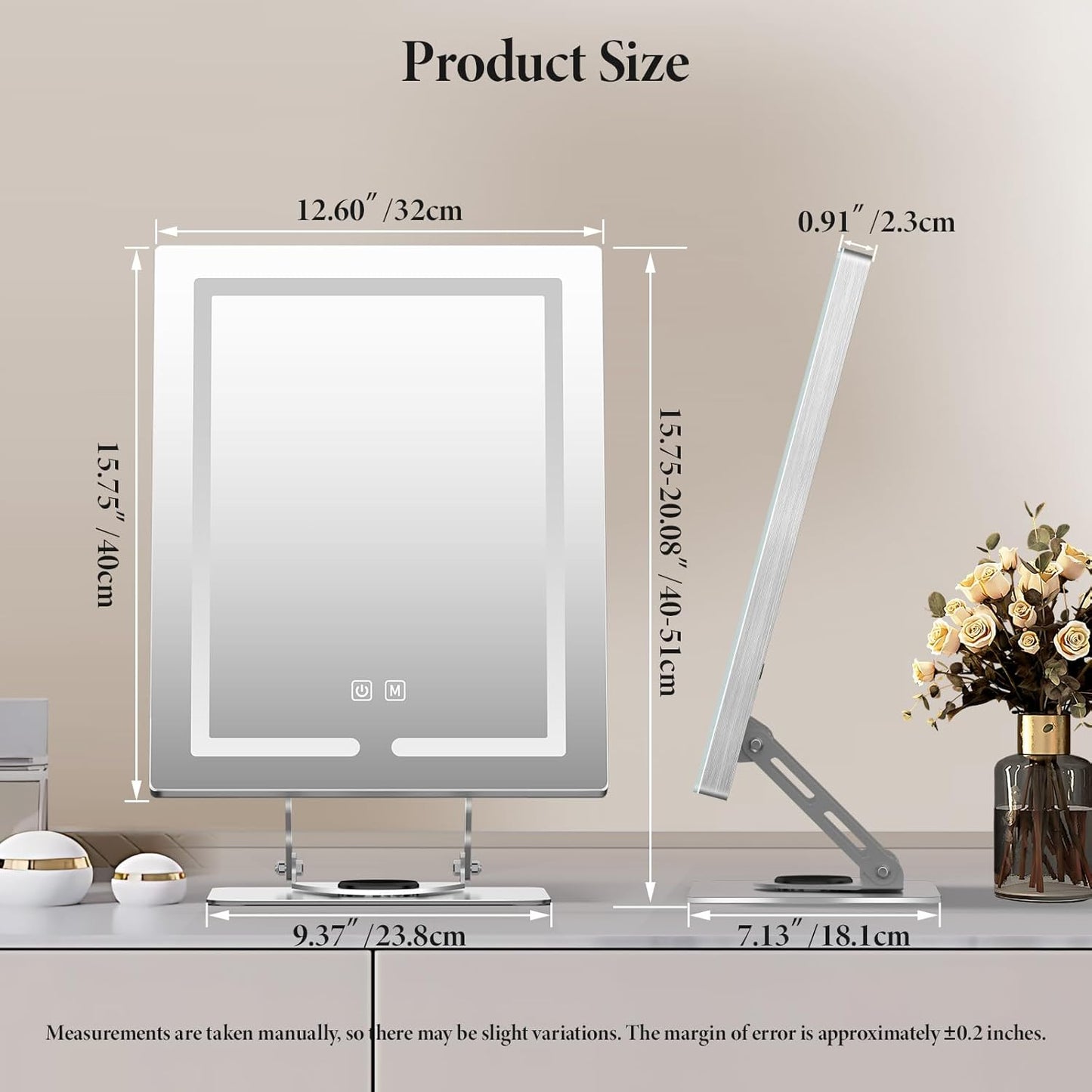 Vanity Mirror with Lights with 360° Rotation, LED Makeup Mirror with 5X Magnification, Lighted Makeup Mirror Adjustable Height, Angle and Light, Smart Touch Control Dark Gray