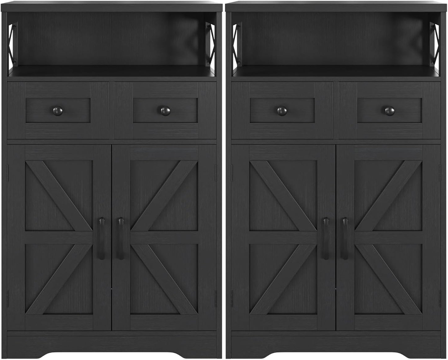 Farmhouse White Storage Cabinet with Doors and Drawers, Freestanding Kitchen Pantry Cabinet, Floor Storage Cabinet Hutch Cupboard for Kitchen/Laundry/Living Room/Bedroom