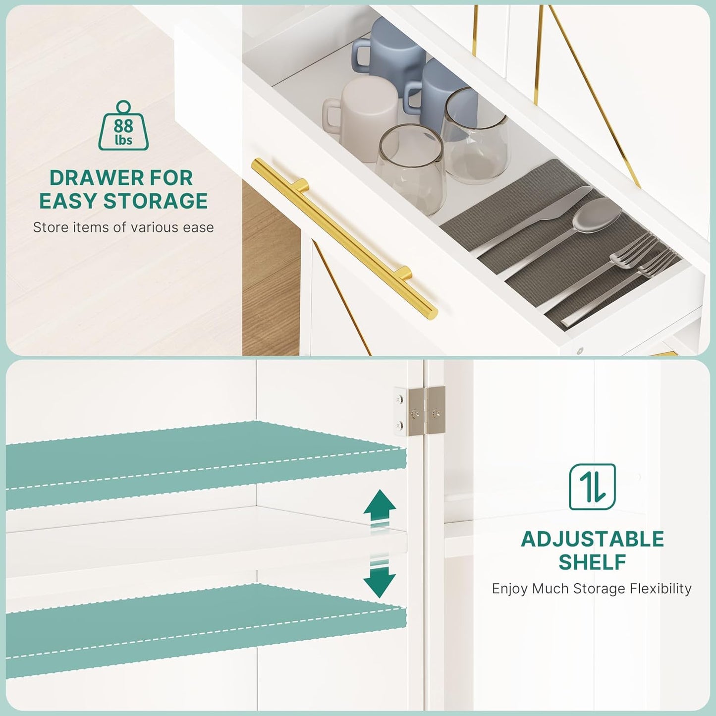 DWVO Kitchen Pantry Cabinet, 72'' Tall Freestanding Buffet Cupboard Kitchen Storage Cabinet with Drawer & 6 Side Shelves, Food Pantries for Dining Room, Living Room, White