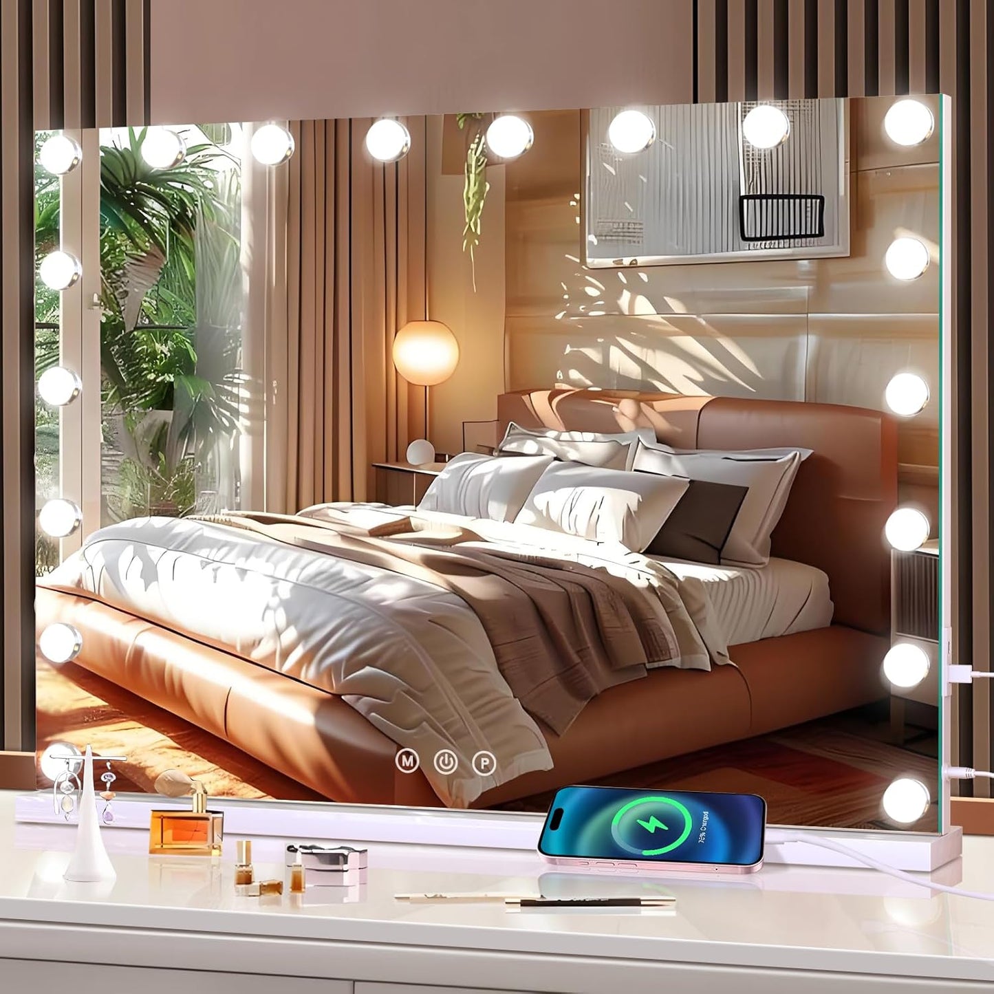 Vanity Makeup Mirror with Lights, Light Up Mirror with Smart Touch 3 Colors Dimmable, Memory Function