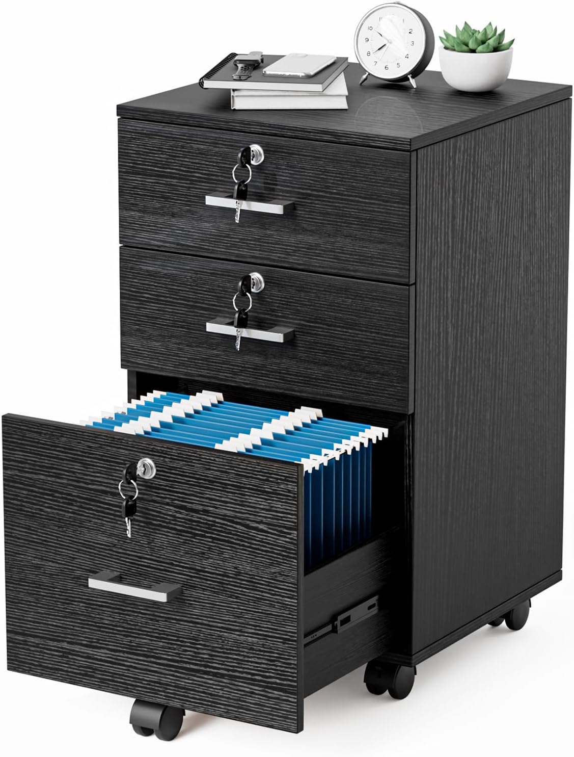 VINGLI 2-Drawer Rolling File Cabinet with Lock, Wood Mobile File Organization for Hanging Letter Size Filings Under Desk Filing Cabinets for Home Office, Assembly Required, Classic Walnut, 26.5" H