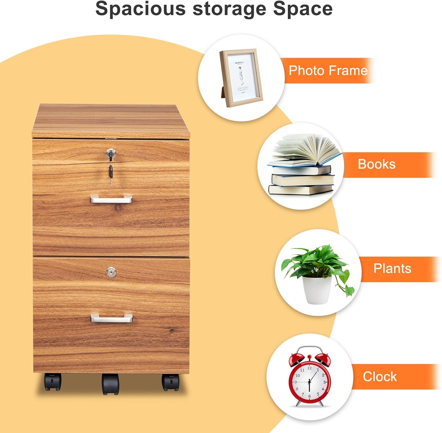 VINGLI 2 Drawer File Cabinet with Lock, Wood Grain Walnut File Cabinet for Letter Size File Folders with Tabs, Under Desk Rolling File Cabinets for Home Office, Mobile Filing Cabinet Printer Stand