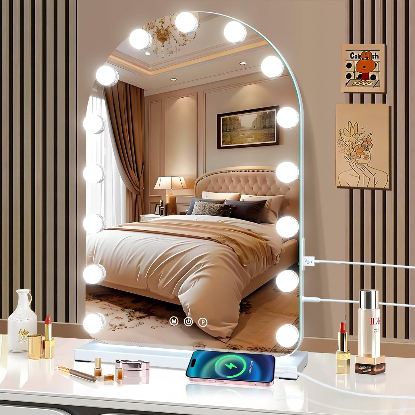Vanity Makeup Mirror with Lights, Light Up Mirror with Smart Touch 3 Colors Dimmable, Memory Function