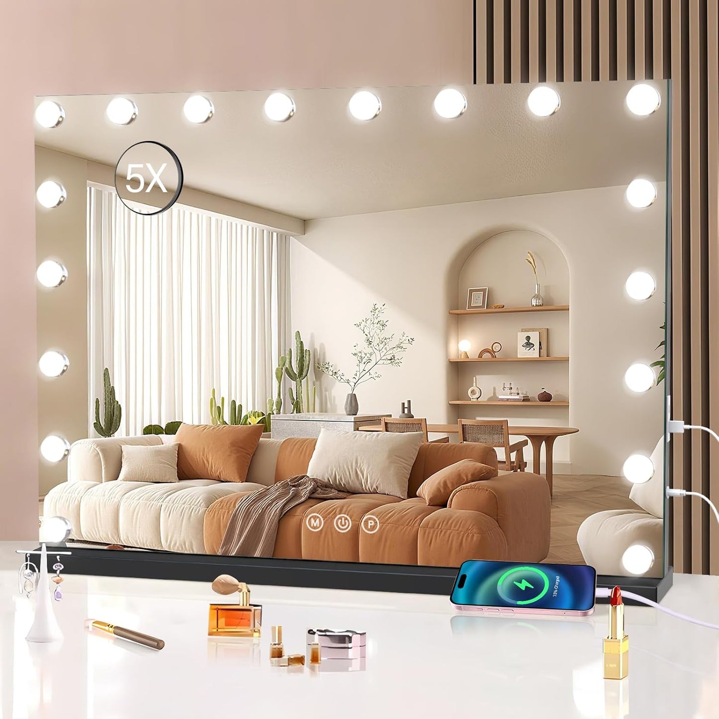 Vanity Makeup Mirror with Lights, Light Up Mirror with Smart Touch 3 Colors Dimmable, Memory Function
