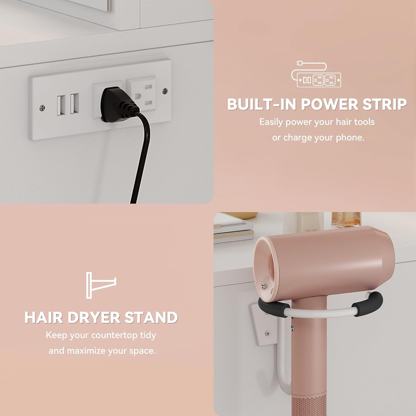 YITAHOME Vanity Desk Set with Large 35" LED Mirror and Lights, Makeup Table with 4 Drawers & Stool, 2 AC Outlets and 2 USB Ports, Adjustable Lighting, Modern Ample Storage Dressing Table, White