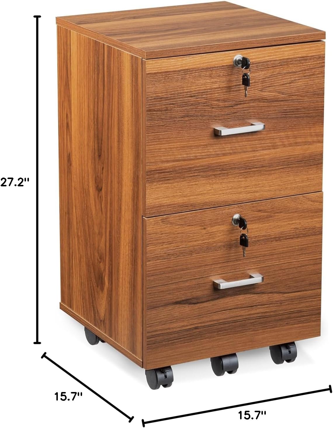 VINGLI 2 Drawer File Cabinet with Lock, Wood Grain Walnut File Cabinet for Letter Size File Folders with Tabs, Under Desk Rolling File Cabinets for Home Office, Mobile Filing Cabinet Printer Stand