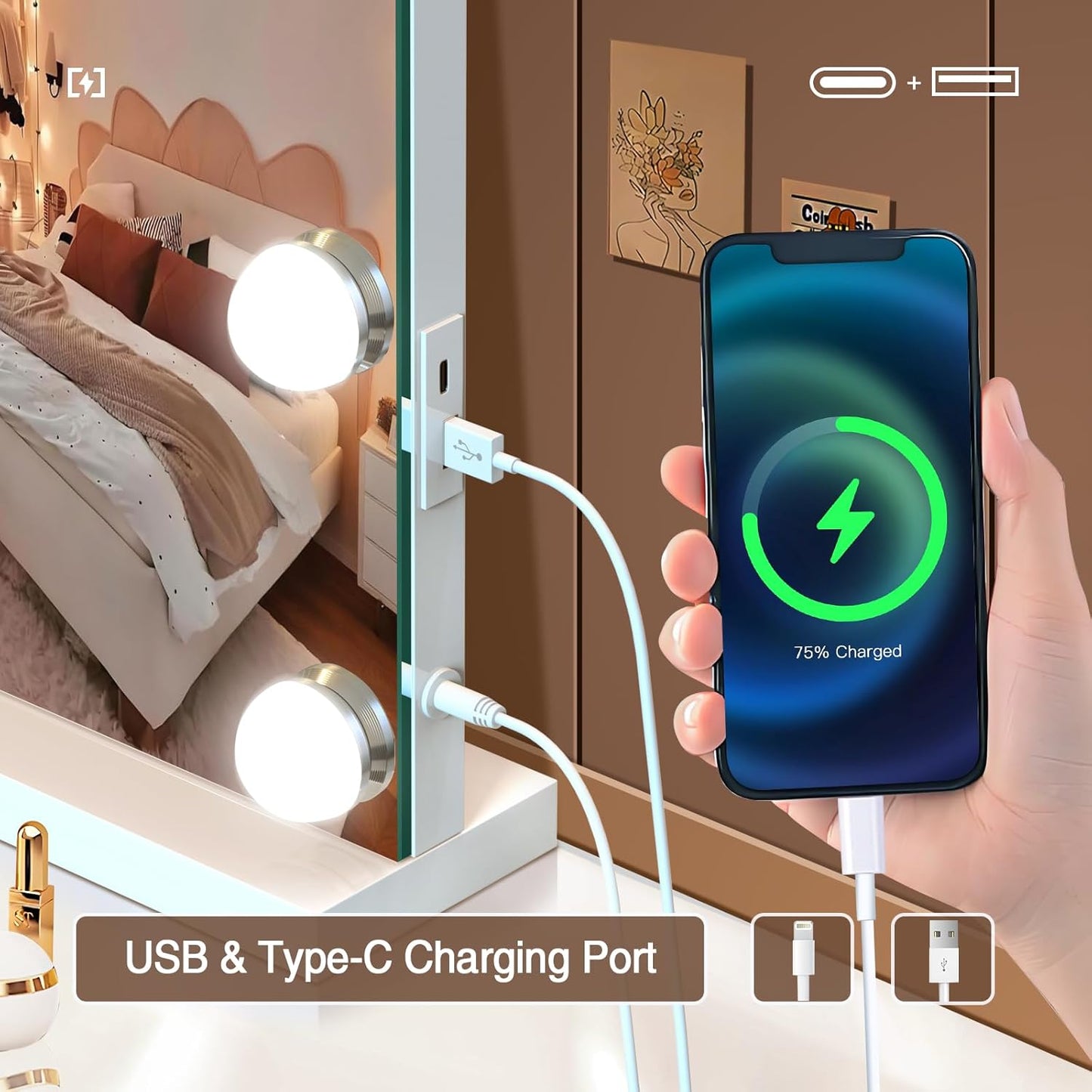 Vanity Makeup Mirror with Lights, Light Up Mirror with Smart Touch 3 Colors Dimmable, Memory Function