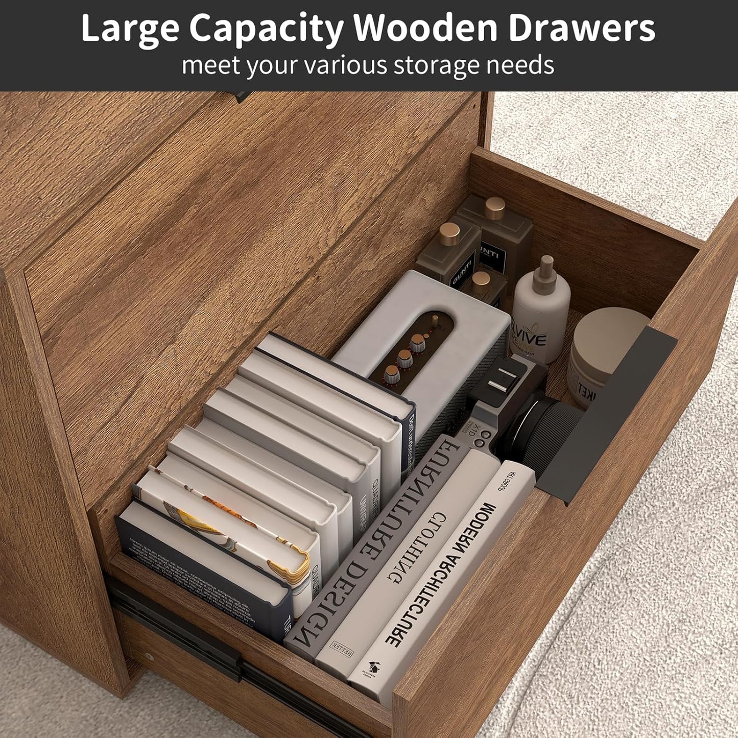 LUCYPAL 2 Drawer Lateral File Cabinet,Wood Filing Cabinets for Home Office,Large Printer Stand File Cabinets with Handle for Letter Size Files,Brown 27.56" W x 14.57" D x 24.02" H