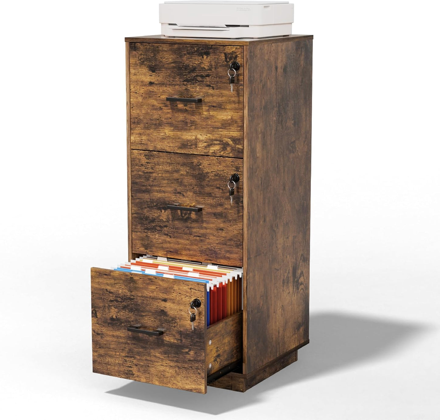 VINGLI 2-Drawer Rolling File Cabinet with Lock, Wood Mobile File Organization for Hanging Letter Size Filings Under Desk Filing Cabinets for Home Office, Assembly Required, Classic Walnut, 26.5" H