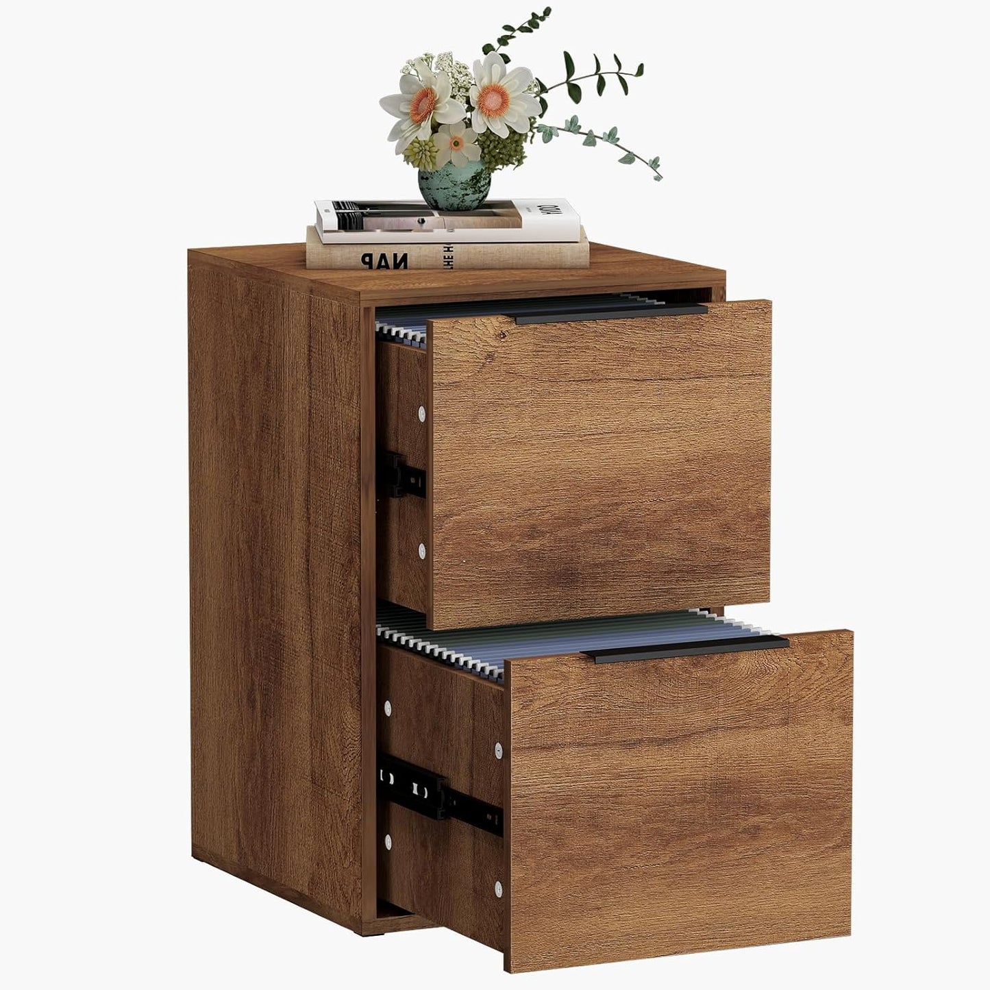 LUCYPAL 2 Drawer Lateral File Cabinet,Wood Filing Cabinets for Home Office,Large Printer Stand File Cabinets with Handle for Letter Size Files,Brown 27.56" W x 14.57" D x 24.02" H