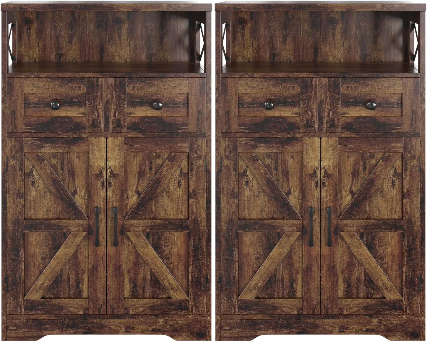 Farmhouse White Storage Cabinet with Doors and Drawers, Freestanding Kitchen Pantry Cabinet, Floor Storage Cabinet Hutch Cupboard for Kitchen/Laundry/Living Room/Bedroom