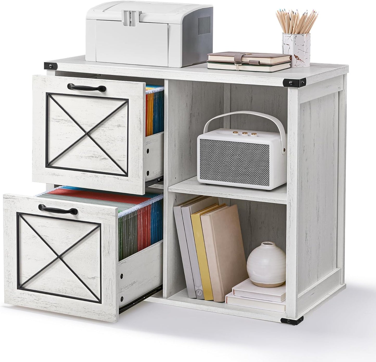 VASAGLE File Cabinet, Filing Cabinet with 2 File Drawers, Printer Stand, Fit A4, Letter Size, Hanging File Folders, Modern Farmhouse Style, for Home Office, Honey Brown UOFC048T41