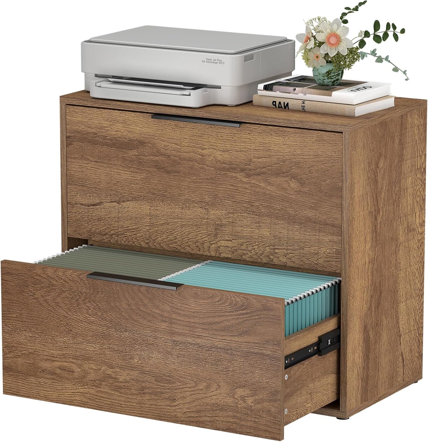 LUCYPAL 2 Drawer Lateral File Cabinet,Wood Filing Cabinets for Home Office,Large Printer Stand File Cabinets with Handle for Letter Size Files,Brown 27.56" W x 14.57" D x 24.02" H
