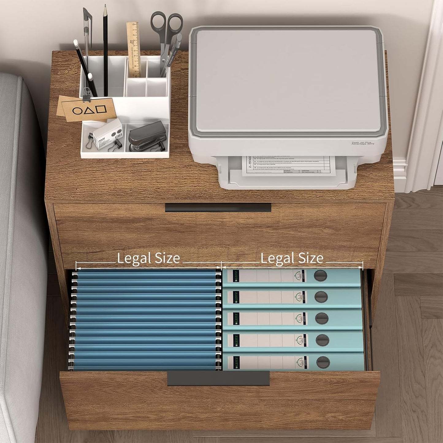 LUCYPAL 2 Drawer Lateral File Cabinet,Wood Filing Cabinets for Home Office,Large Printer Stand File Cabinets with Handle for Letter Size Files,Brown 27.56" W x 14.57" D x 24.02" H