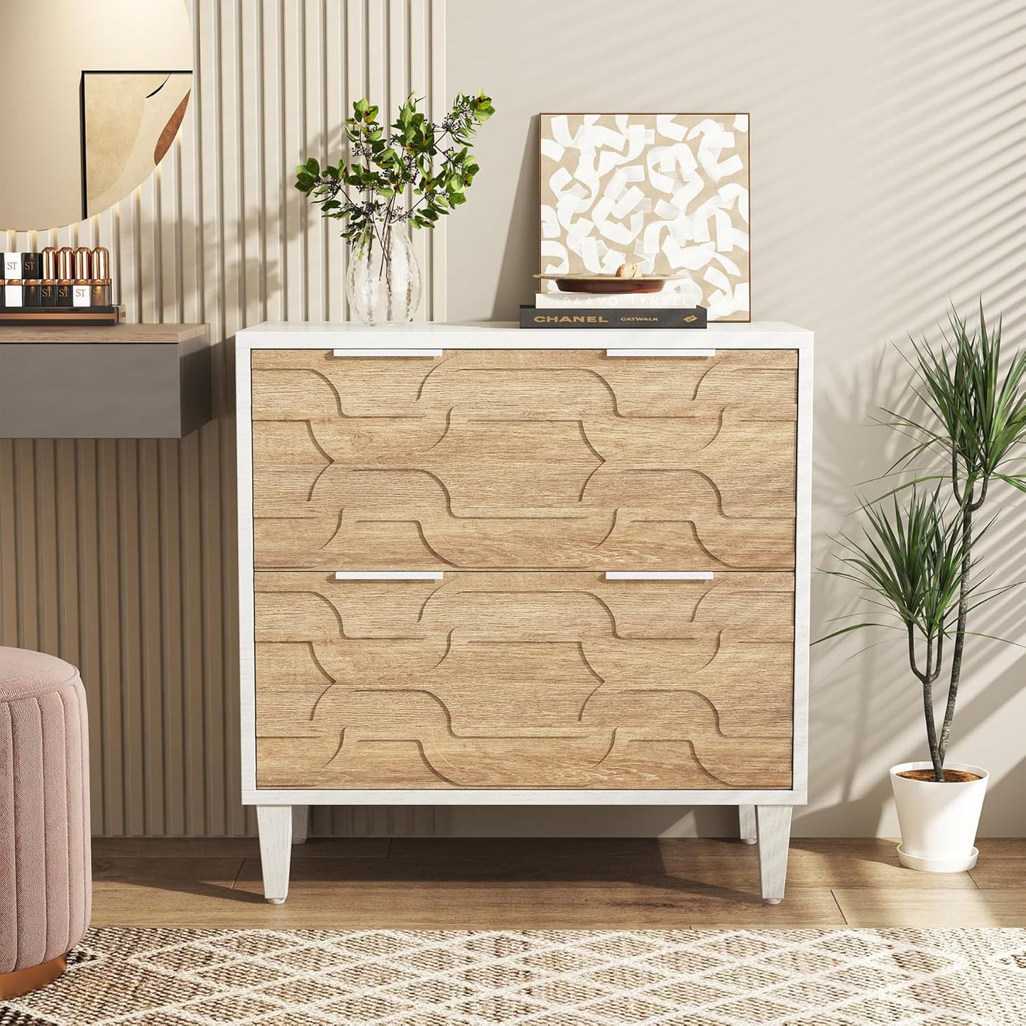 Tribesigns 2-Drawer File Cabinet, Lateral Filing Cabinet for A4/Letter/Legal Size, Office Storage Cabinet, Printer Stand with Storage Drawer for Home Office, White & Walnut