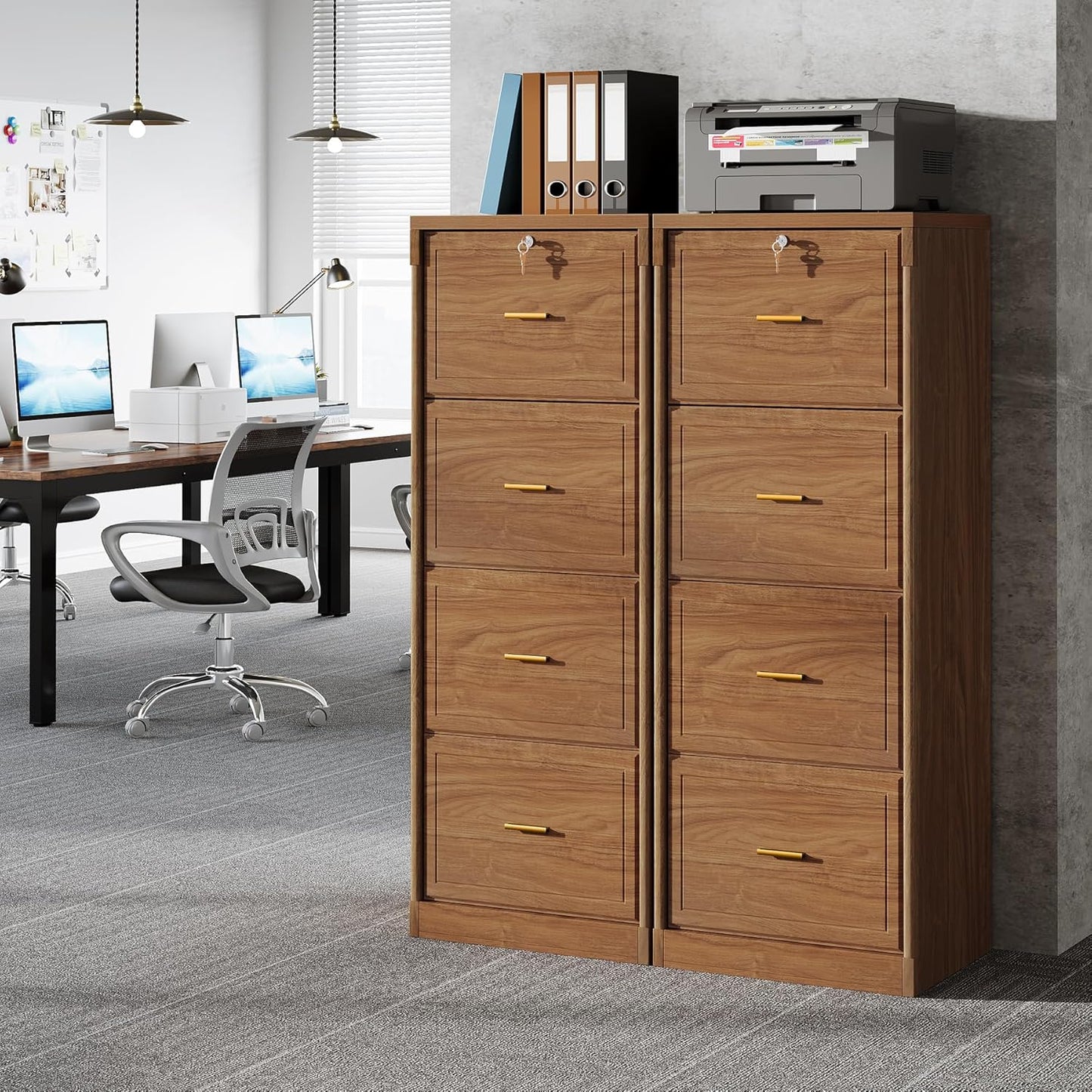 Tribesigns 4-Drawer File Cabinet with Lock, Locked File Cabinet with Key, Tall Wooden Filing Cabinets for Home Office, Vertical Office Storage for Legal Size/Letter/A4/Files, Brown