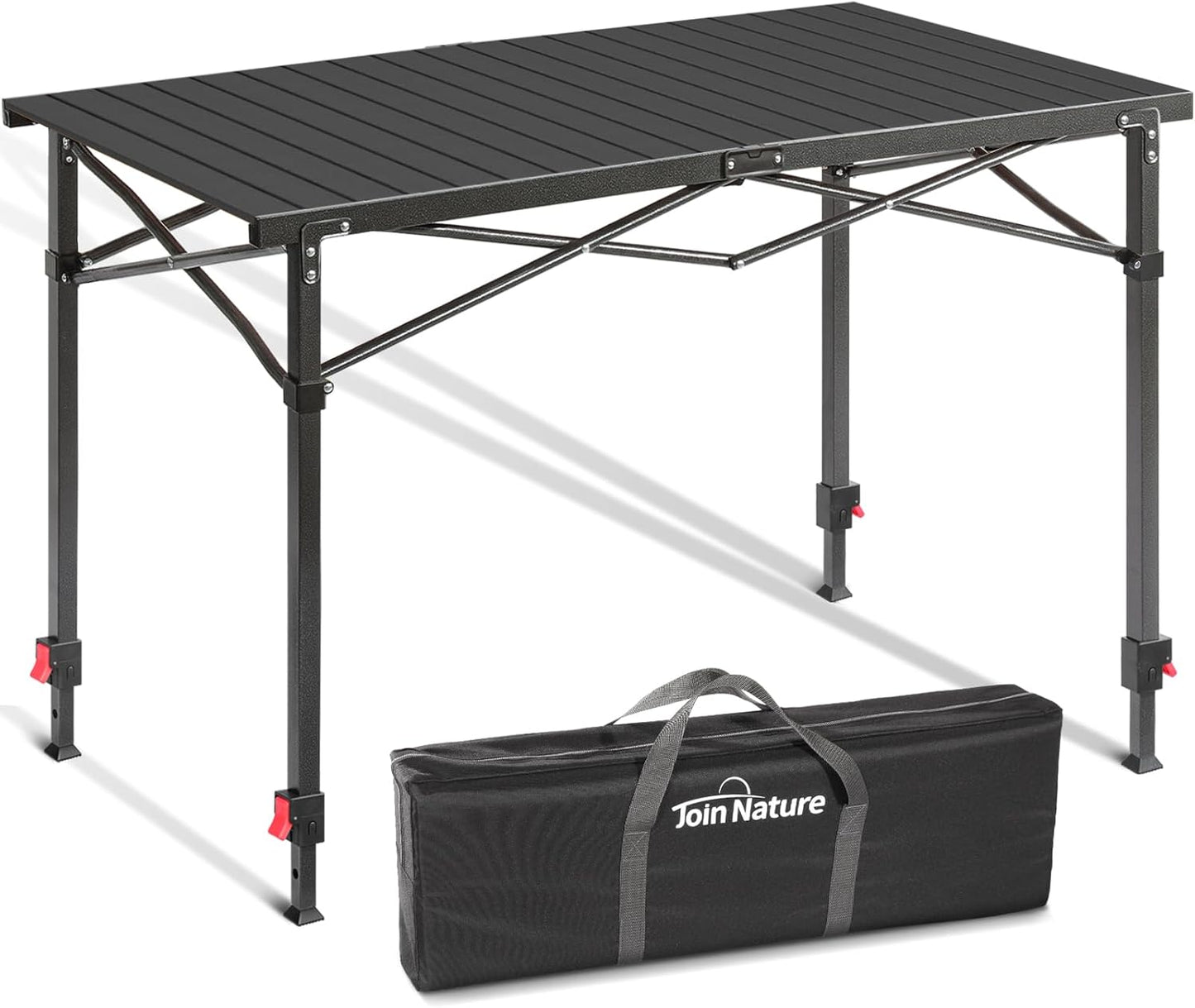 Portable Outdoor Adjustable Height Camping Table, Large for 2-6 Person, Foldable Roll-up Aluminum Camp Table with Carry Bag for Picnic, Camp, Sturdy, Stable, Loads 220 Lbs