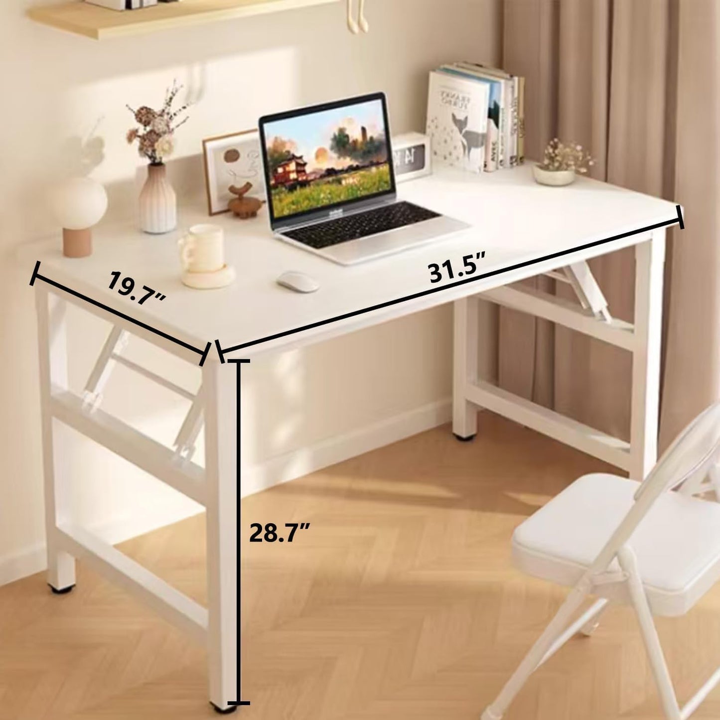 31.5 Inch Foldable Desks for Small Spaces,Foldable Desk No Assembly,Small Table for Bedroom,Black.
