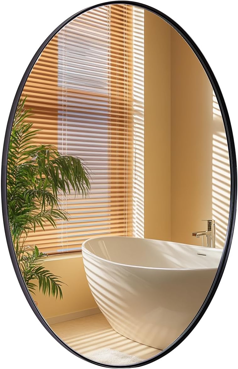 ANDY STAR Gold Oval Mirrors for Bathroom, 22x30 Inch Brushed Gold Stainless Steel Metal Framed Oval Wall Mirror, Modern Vanity Mirror Wall Mount Horizontal or Vertical