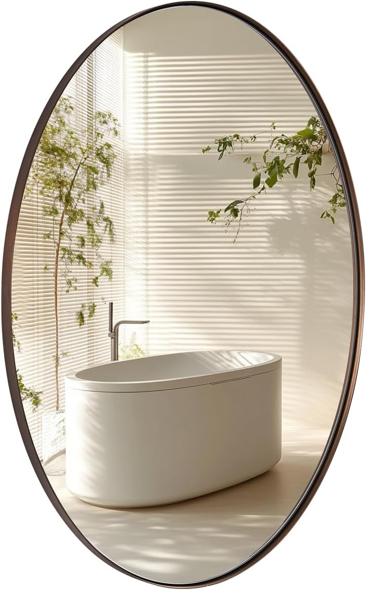 ANDY STAR Gold Oval Mirrors for Bathroom, 22x30 Inch Brushed Gold Stainless Steel Metal Framed Oval Wall Mirror, Modern Vanity Mirror Wall Mount Horizontal or Vertical