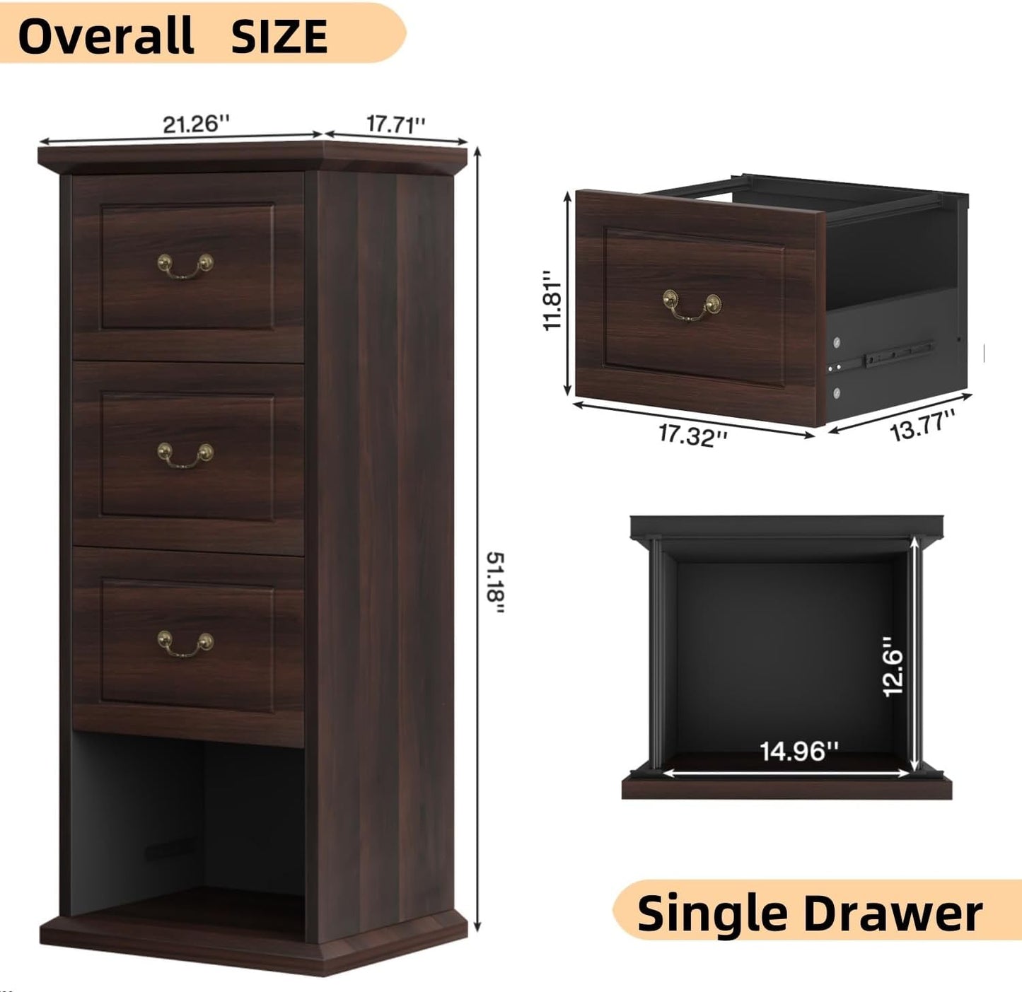 Tribesigns 4-Drawer File Filing Cabinet, Vertical File Cabinet Office Wood Filing Cabinet for A4 /Letter Size Narrow Tall File Storage for Honhe Office, Walnut