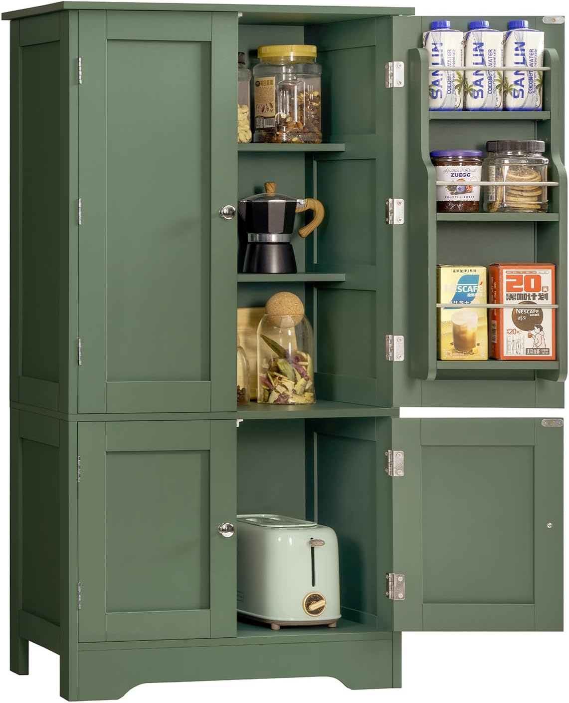 TEENFON 43'H Pantry Cabinet with 4 Doors, Kitchen Cabinet with 6 Door Shelves, Kitchen Pantry for Living Room, Dining Room, Bathroom, White