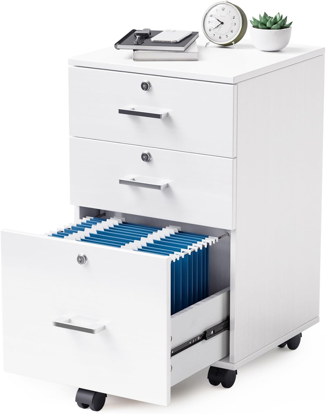 VINGLI 2-Drawer Rolling File Cabinet with Lock, Wood Mobile File Organization for Hanging Letter Size Filings Under Desk Filing Cabinets for Home Office, Assembly Required, Classic Walnut, 26.5" H