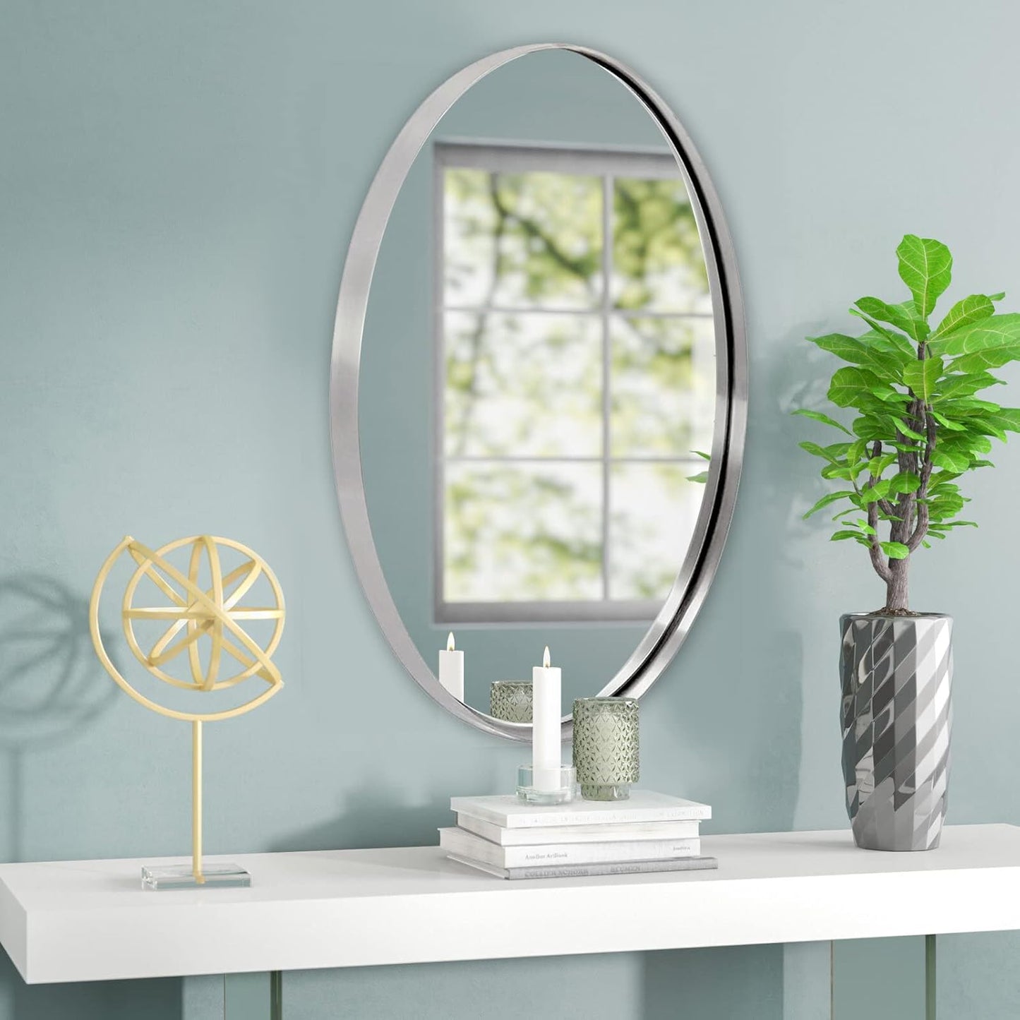 ANDY STAR Gold Oval Mirrors for Bathroom, 22x30 Inch Brushed Gold Stainless Steel Metal Framed Oval Wall Mirror, Modern Vanity Mirror Wall Mount Horizontal or Vertical