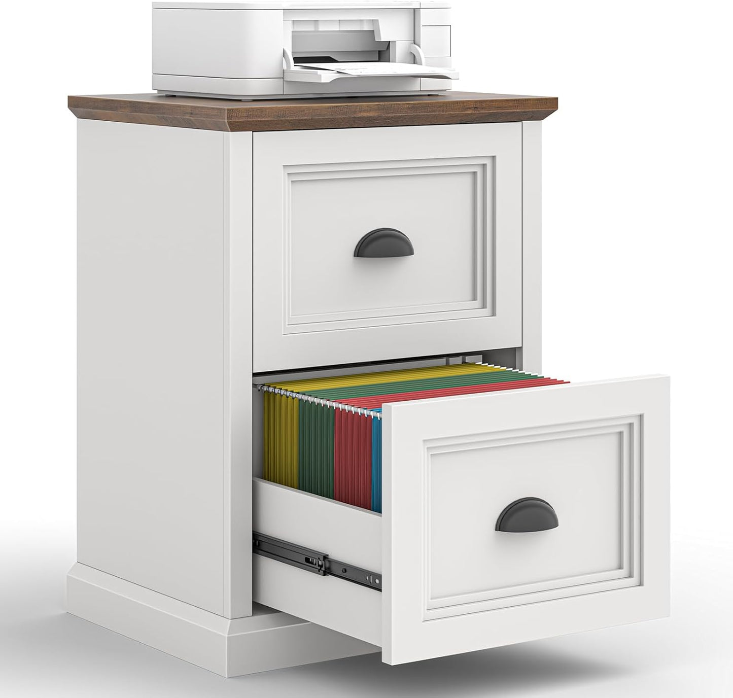 Vertical File Cabinet, Filing Cabinet with 2 File Drawers, Farmhouse Small File Cabinet Fits Letter/A4 Size, Wooden Printer Stand, Under Desk Cabinets for Home Office, Black