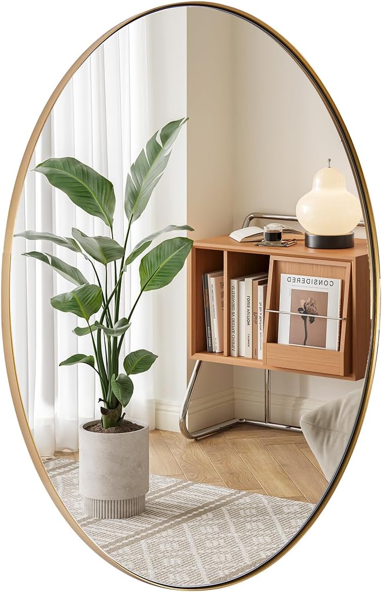 ANDY STAR Gold Oval Mirrors for Bathroom, 22x30 Inch Brushed Gold Stainless Steel Metal Framed Oval Wall Mirror, Modern Vanity Mirror Wall Mount Horizontal or Vertical