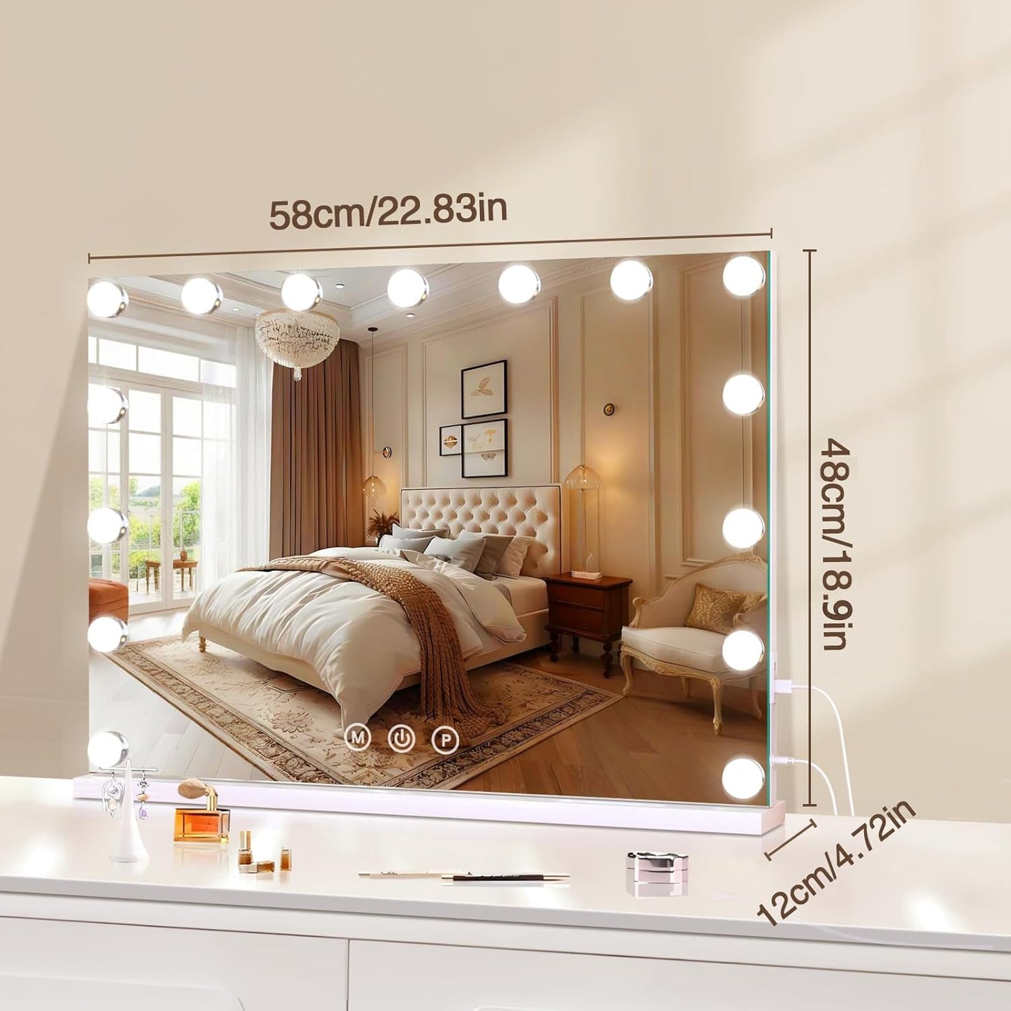 Vanity Makeup Mirror with Lights, Light Up Mirror with Smart Touch 3 Colors Dimmable, Memory Function