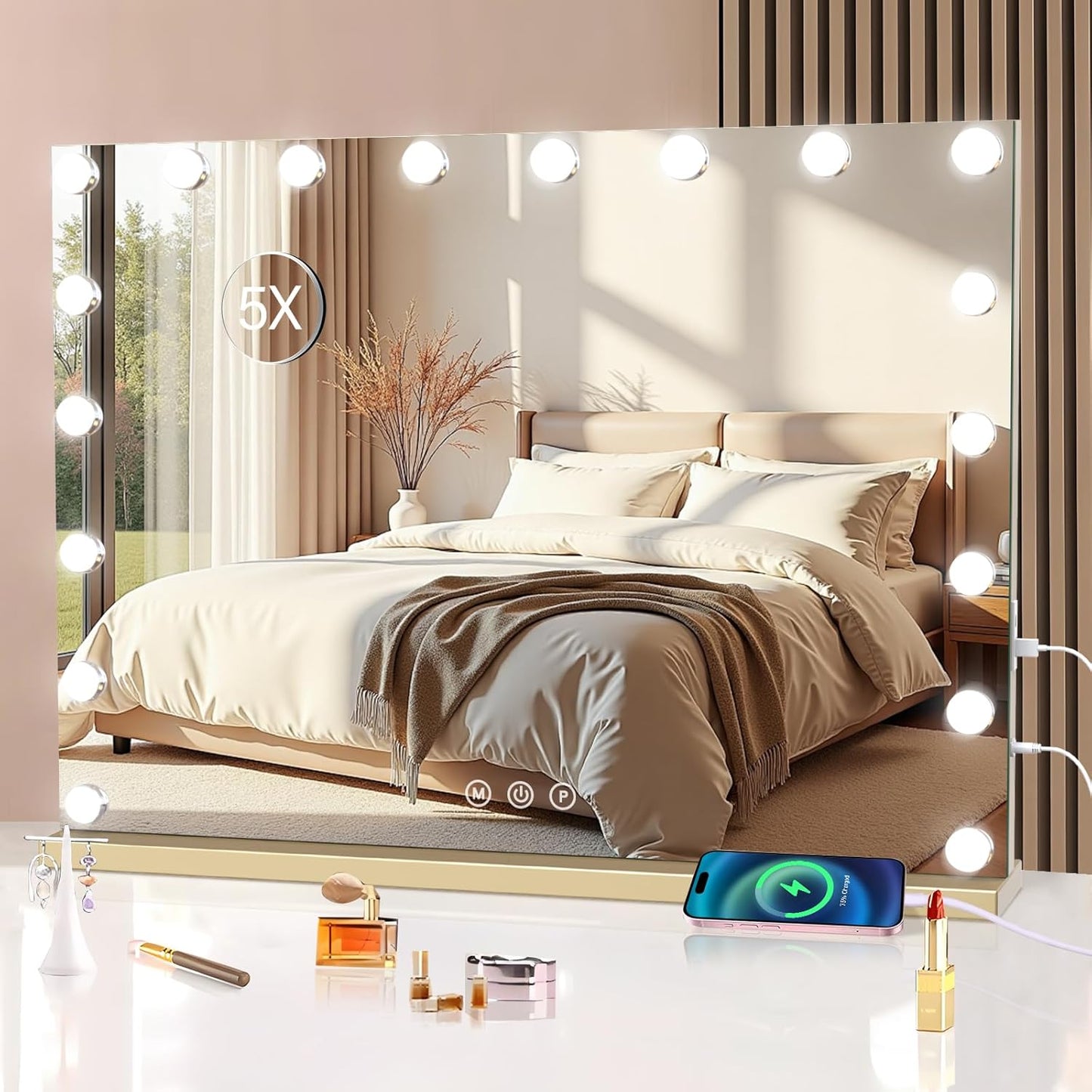 Vanity Makeup Mirror with Lights, Light Up Mirror with Smart Touch 3 Colors Dimmable, Memory Function