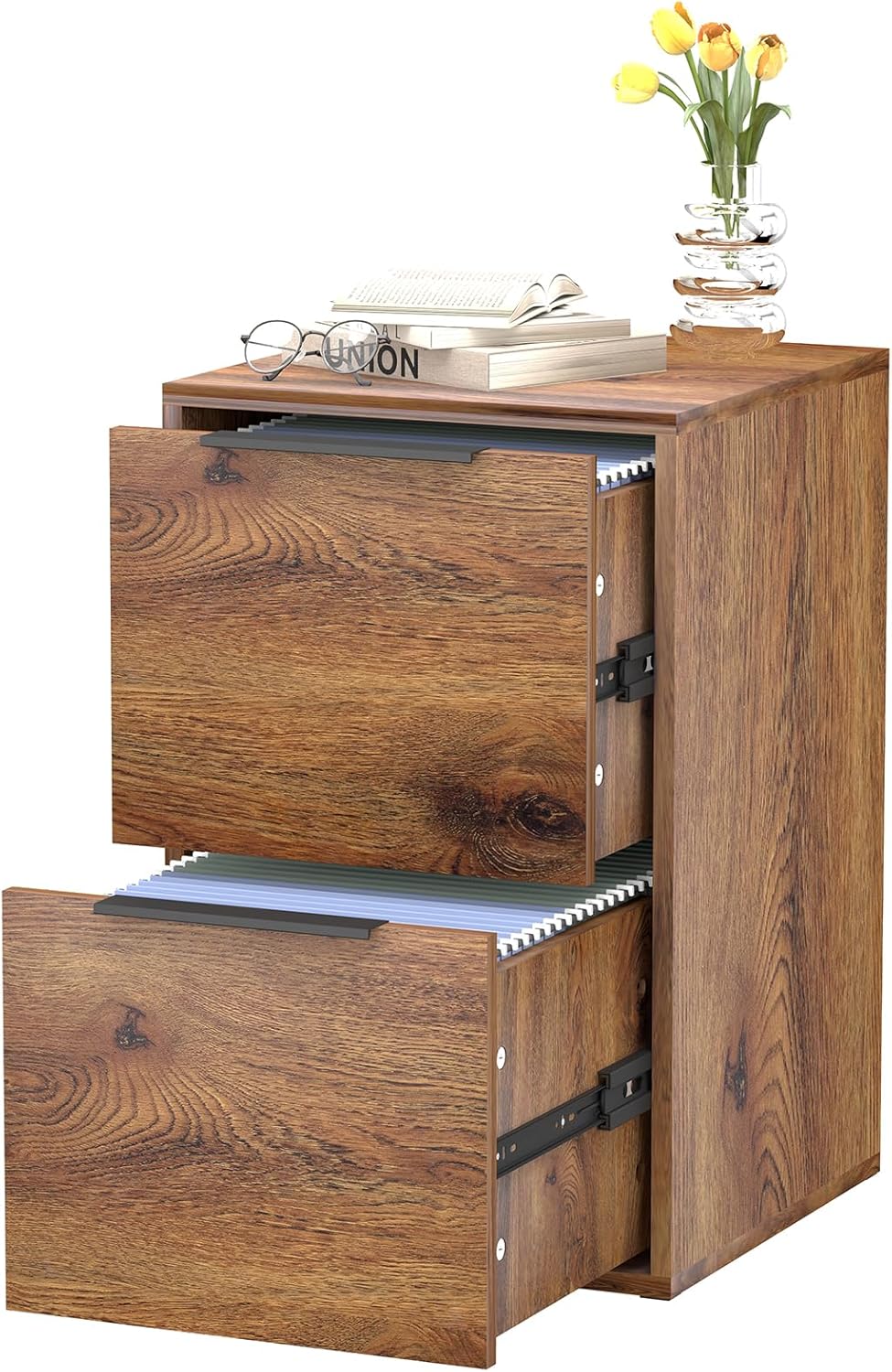 LUCYPAL 2 Drawer Lateral File Cabinet,Wood Filing Cabinets for Home Office,Large Printer Stand File Cabinets with Handle for Letter Size Files,Brown 27.56" W x 14.57" D x 24.02" H