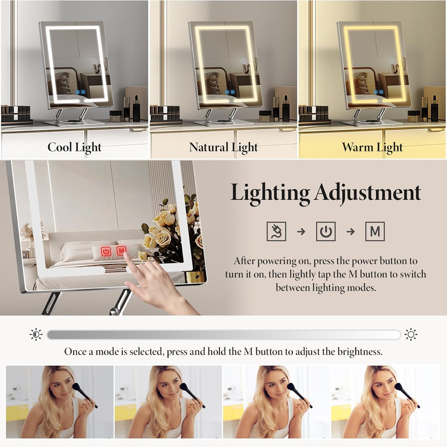 Vanity Mirror with Lights with 360° Rotation, LED Makeup Mirror with 5X Magnification, Lighted Makeup Mirror Adjustable Height, Angle and Light, Smart Touch Control Dark Gray