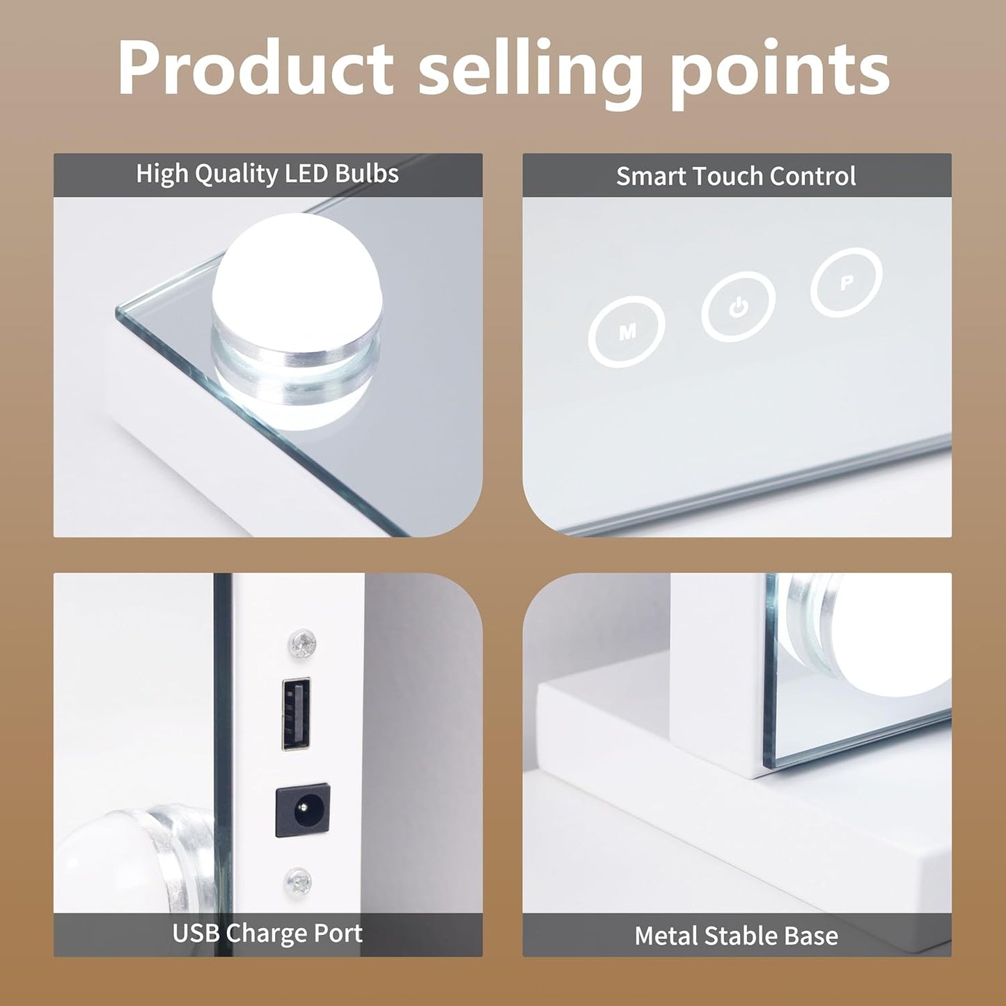 Vanity Mirror with Lights,Makeup Mirror with 17 Dimmable LED Bulbs, 3 Color Lighting Modes Detachable 10X Magnification Mirror Touch Control, 23.6X19,7 inch, White