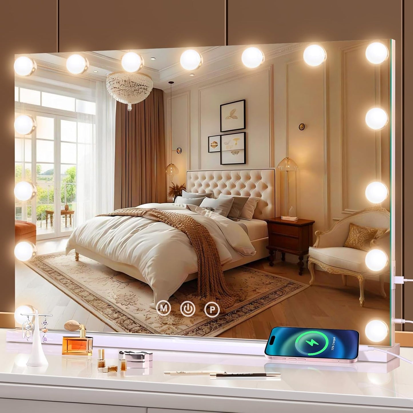 Vanity Makeup Mirror with Lights, Light Up Mirror with Smart Touch 3 Colors Dimmable, Memory Function