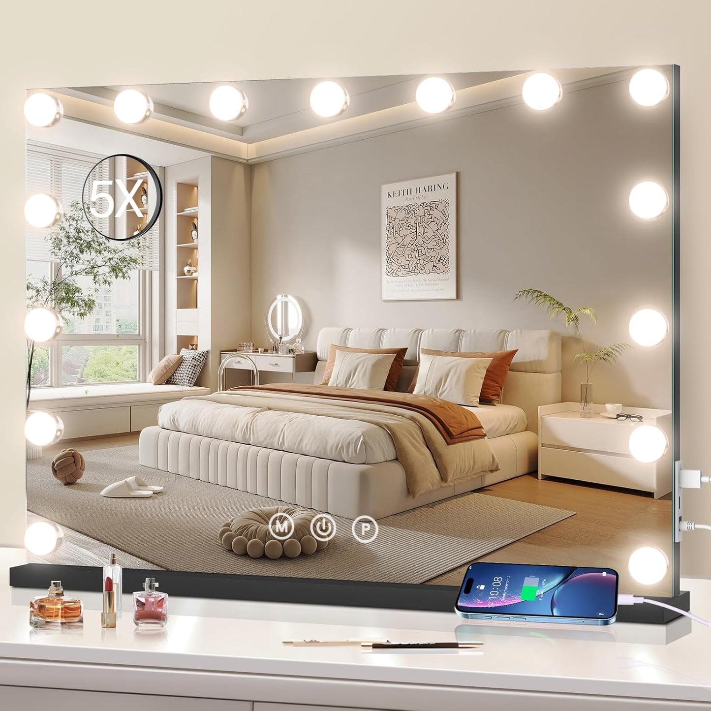 Vanity Makeup Mirror with Lights, Light Up Mirror with Smart Touch 3 Colors Dimmable, Memory Function