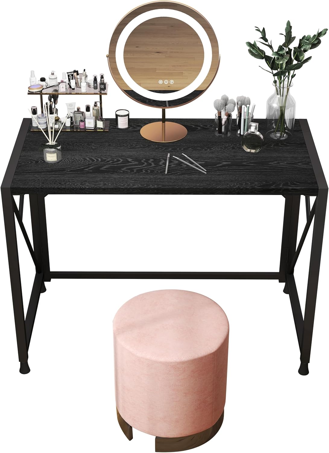 COMHOMA Makeup Vanity Desk with Mirror and Lights, Vanity Table and Chair Set with 5 Drawers and Charging Station, Bedroom Dresser LED Mirror Stepless Dimmable & 3 Color Modes Adjustable, White