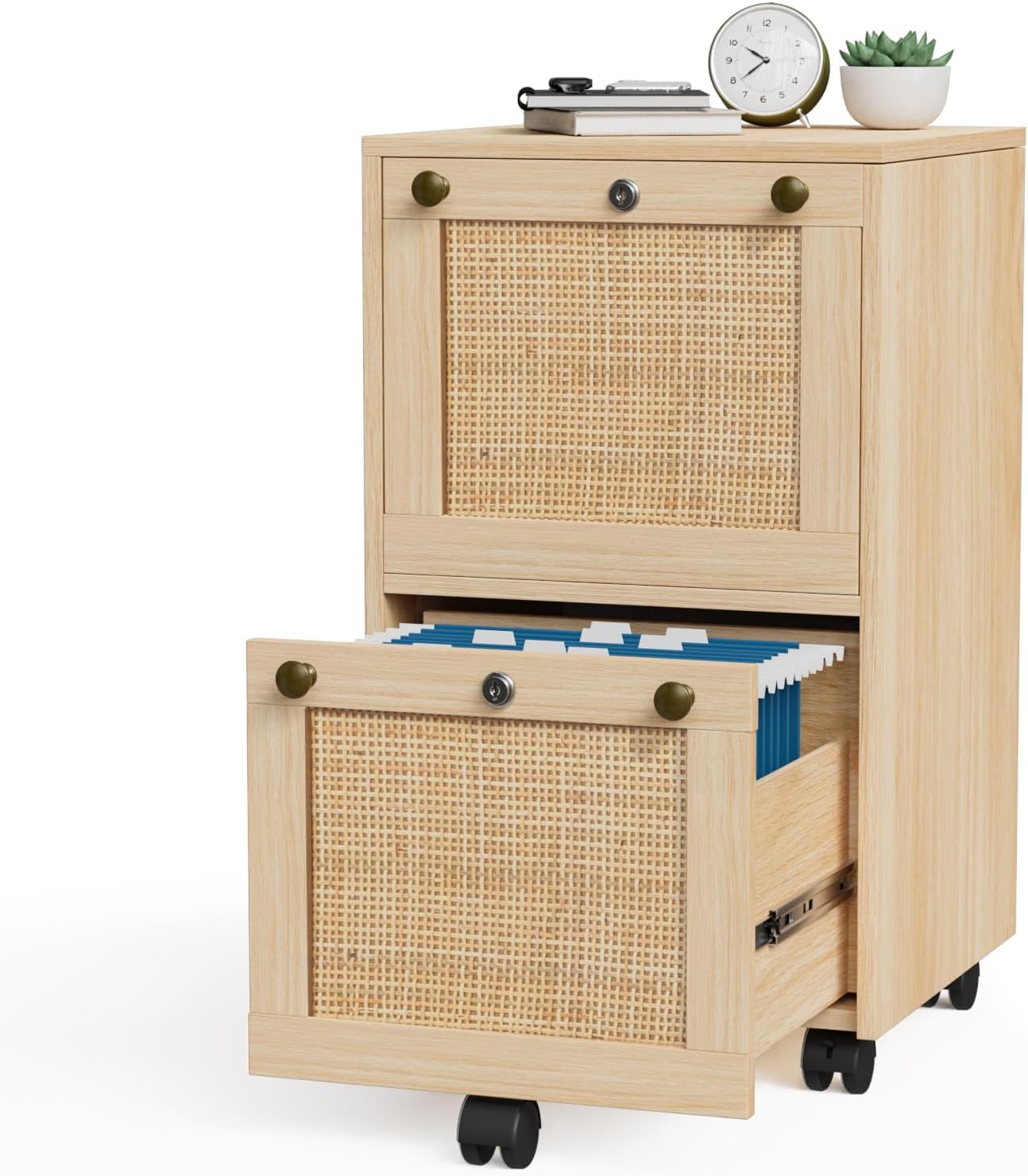 VINGLI 2-Drawer Rolling File Cabinet with Lock, Wood Mobile File Organization for Hanging Letter Size Filings Under Desk Filing Cabinets for Home Office, Assembly Required, Classic Walnut, 26.5" H