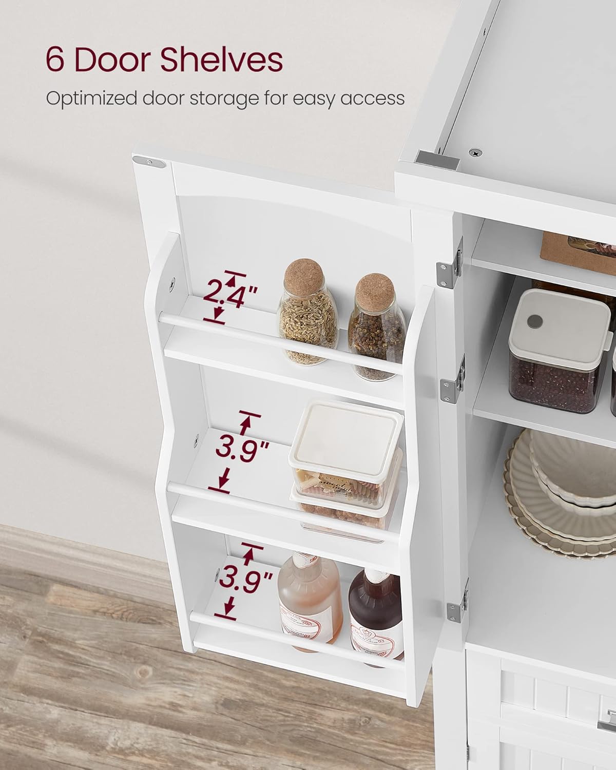 VASAGLE Pantry Cabinet, 71.7-Inch High Freestanding Tall Cupboard Storage Cabinet with a Drawer, 2 Cabinets, 4 Adjustable Shelves, 6 Door Shelves, for Living Room, Kitchen, White UBBC561P31V2