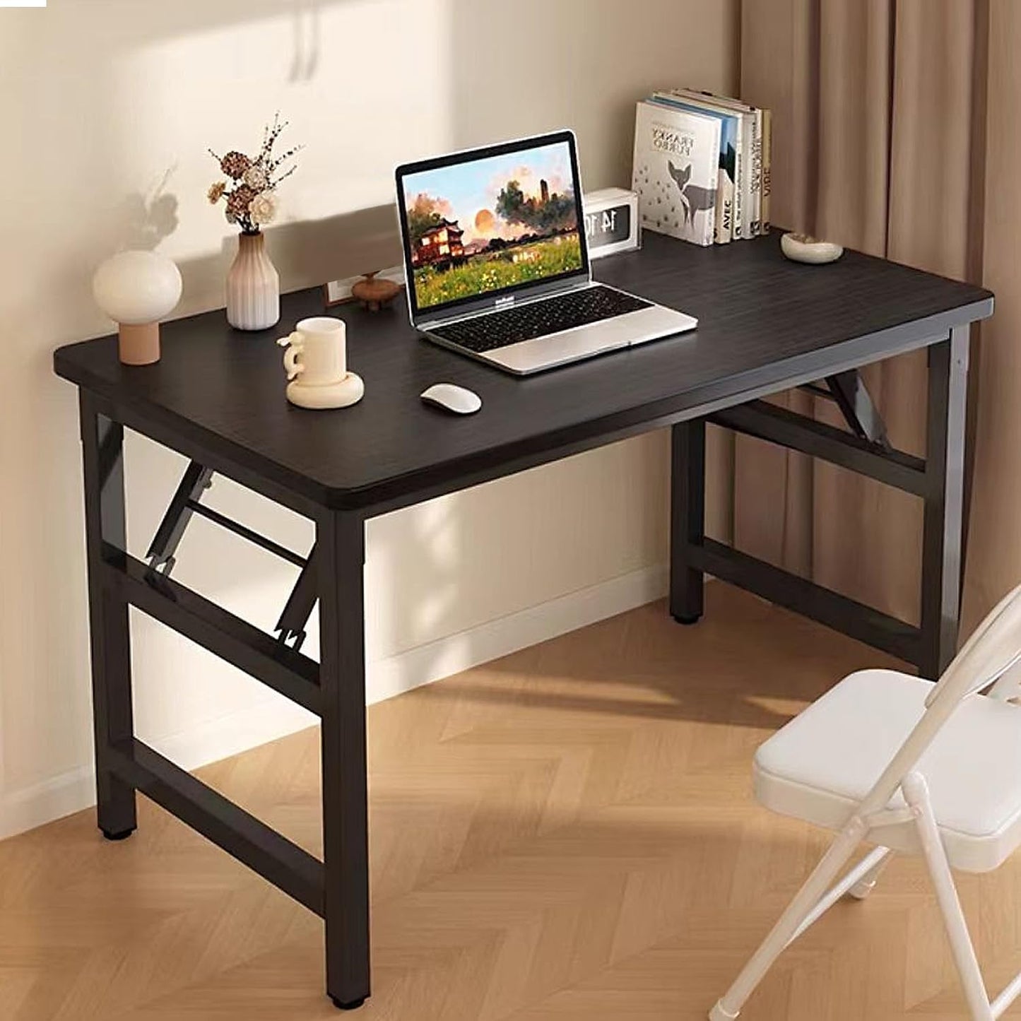 31.5 Inch Foldable Desks for Small Spaces,Foldable Desk No Assembly,Small Table for Bedroom,Black.