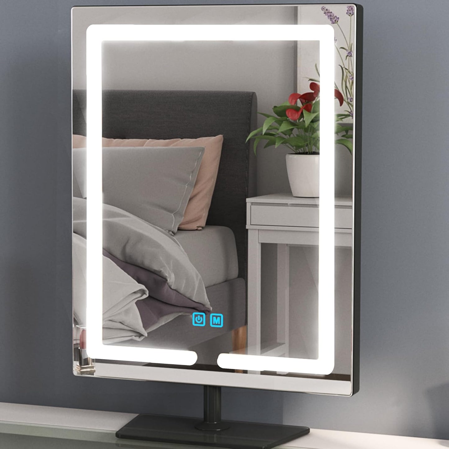 Vanity Mirror with Lights with 360° Rotation, LED Makeup Mirror with 5X Magnification, Lighted Makeup Mirror Adjustable Height, Angle and Light, Smart Touch Control Dark Gray